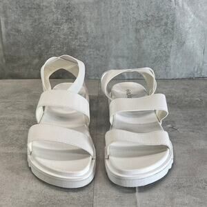 OLIVIA MILLER Women's White Nicola Stretchy Ankle Strap Slide Flat Sandals SZ 9